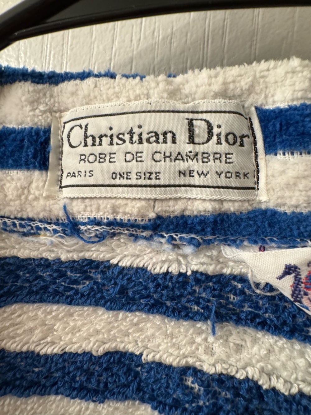 Vintage Christian Dior Blue and White Striped Terry Robe